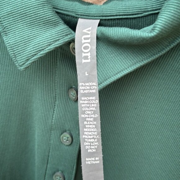 Vuori Women’s Fitted Polo Shirt Green Size Large Short Sleeve Stretch Preppy - Picture 4 of 6